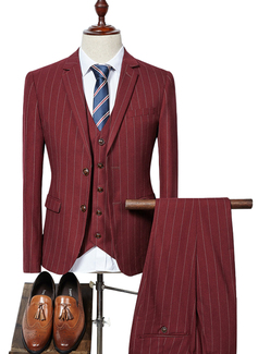 Striped 3 Piece Single Breasted Tailored Fit Men's Casual Suit 