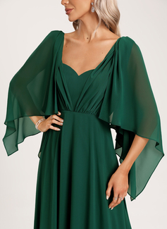 A-line Sweetheart V-Neck Floor-Length Chiffon Bridesmaid Dress With Ruffle 