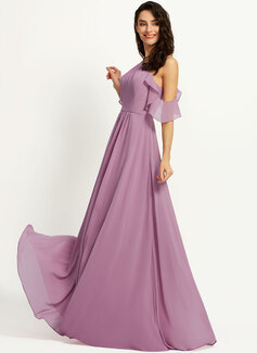 A-formet Scoop Hals Gulvlengde Brudepikekjole med Lommer 