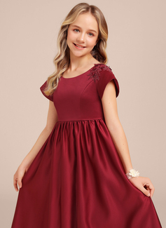 A-line Scoop Floor-Length Satin Junior Bridesmaid Dress 