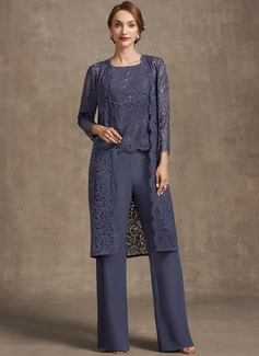 Buksedresser Scoop Gulvlengde Chiffon Blonder Kjole til brudens mor med paljetter 