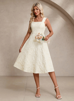 A-line Square Tea-Length Jacquard Wedding Dress 