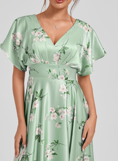 A-line V-Neck Floor-Length Matte Satin Bridesmaid Dress 