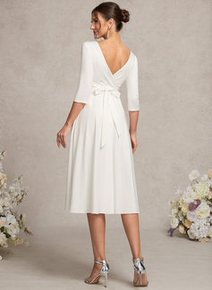 A-line V-Neck Knee-Length Jersey Maternity Dresses With Bow Pleated 