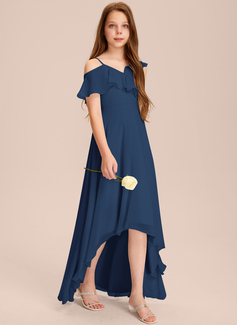 A-line kjole Asymmetrisk Asymmetrisk Chiffon Brudepikekjole ungdom 