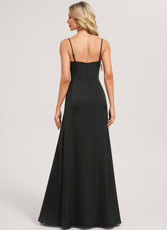 A-line Square Floor-Length Matte Satin Bridesmaid Dress With Black and White 