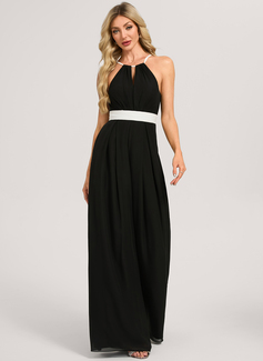 Jumpsuits Halter Floor-Length Chiffon Bridesmaid Dress With Black and White 