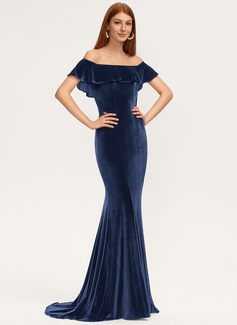 Meerjungfrau-Linie Carmen Pinsel-Schleppe Samt Brautjungfernkleid 