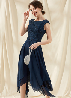 A-line kjole Scoop Ankel-lengde Chiffong Blonder Cocktailkjole med Profilering 