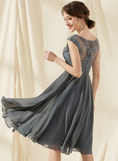 A-Formet Scoop Knelengde Chiffong Blonder Skoleball Kjoler med paljetter 