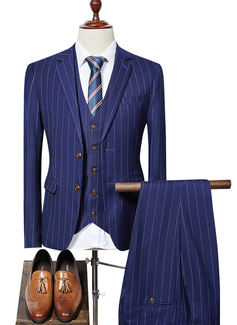 Striped 3 Piece Single Breasted Tailored Fit Men's Casual Suit 