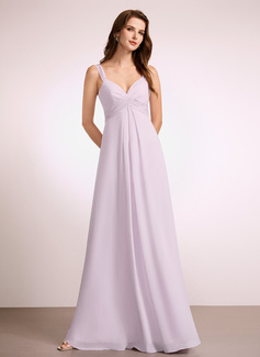 A-line V-Neck Floor-Length Chiffon Bridesmaid Dress With Ruffle 