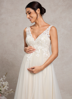 A-line V-Neck Court Train Tulle Lace Maternity Dresses 
