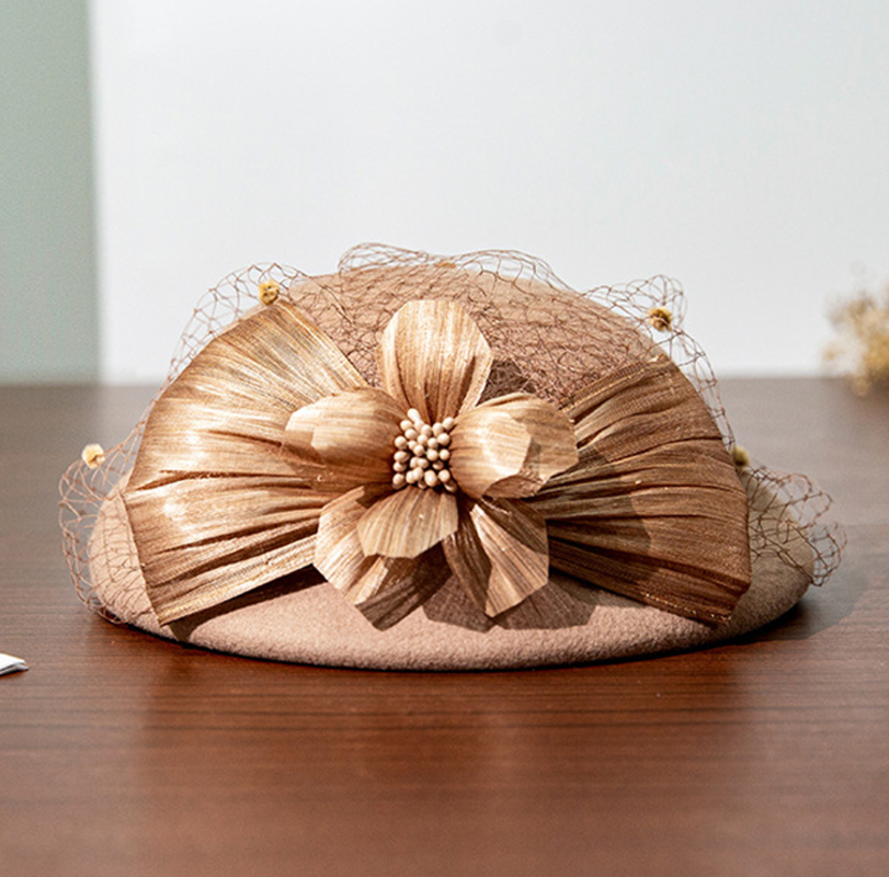 Women's Vintage Winter Flower Silkabaca Wool Wedding Tea Party Bowler Hats 
