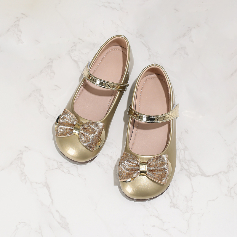 Girl's Flats Party Mary Jane Bowknot Faux Leather Round Toe Flat Heel Shoes 