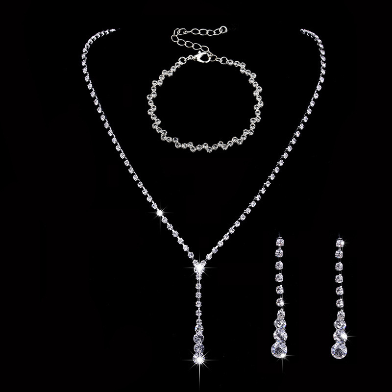 Classic Rhinestone Wedding Prom Necklace Earrings Bracelet Jewelry Sets (Set of 3) 