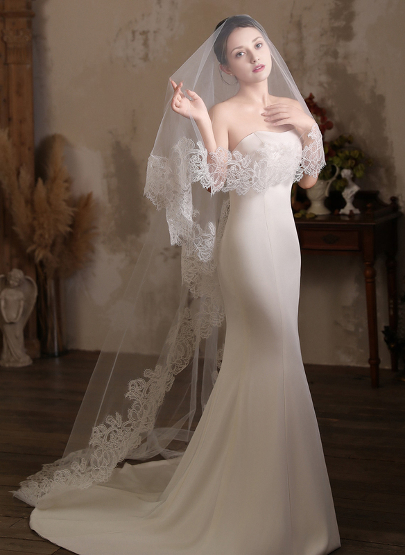 Lace Edge Single Tier Bridal Cathedral Length 106" Wedding Veils 