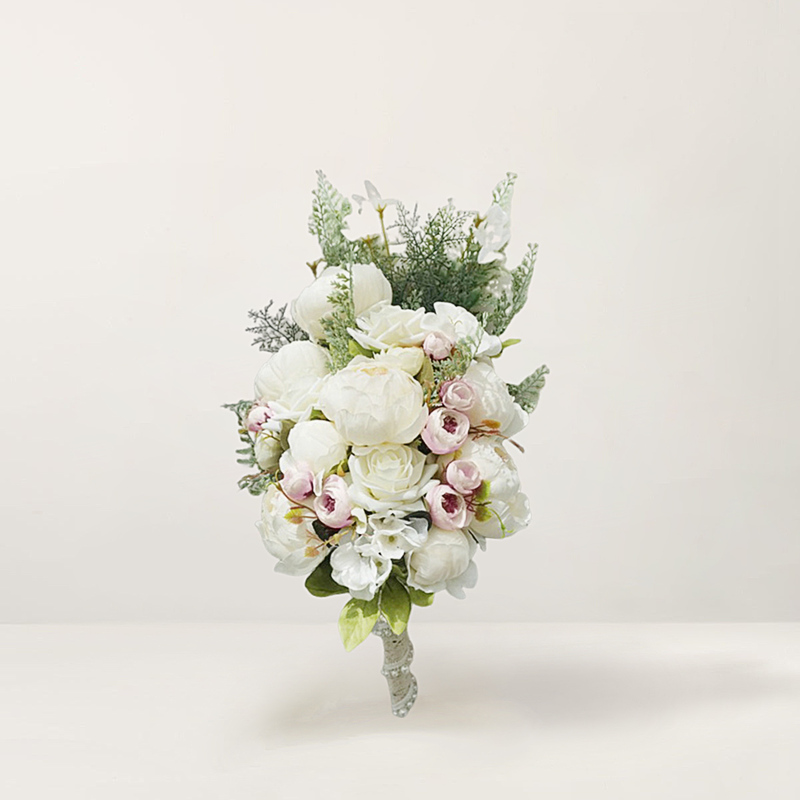 Kunstig Bryllupsblomster Overlappet Silke Peoner Brude Buketter 