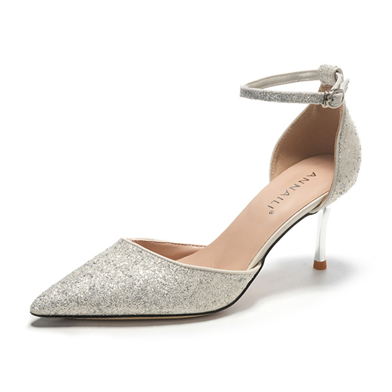 Mulheres saltos tira tornozelo sapatos de dama de honra casamento trabalho festa formatura noite elegante simples os juncos são materiais decorativos salto alto point toe cor sólida fivela sapatos 