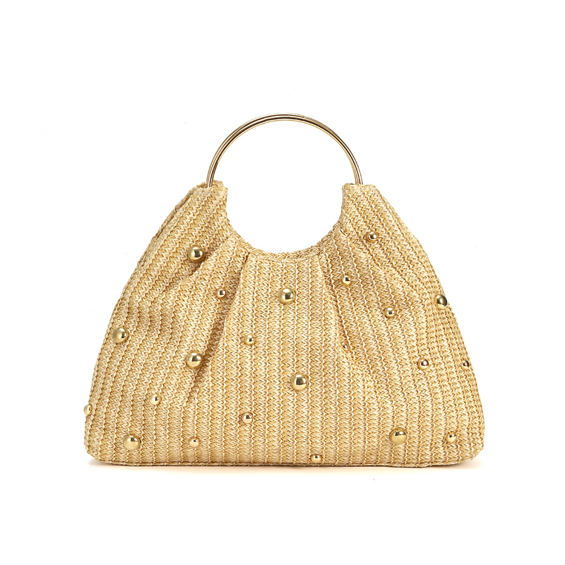 Rivet Party Straw Evening Bags in Khaki 