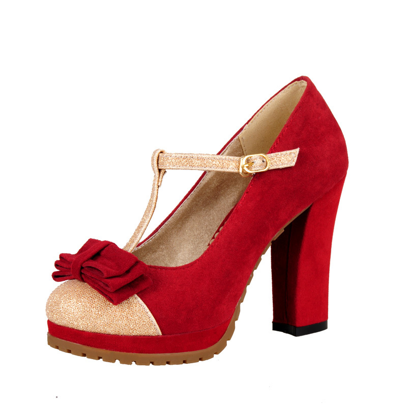 Sparkling Glitter Velvet Chunky Heel Pumps Platform Closed Toe With