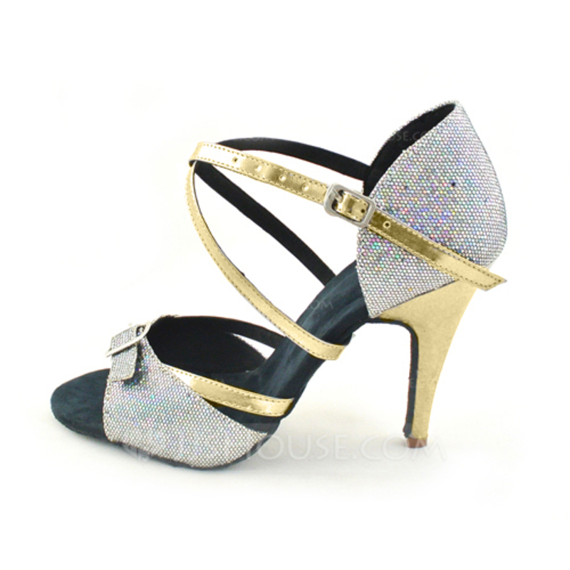 Women's Leatherette Sparkling Glitter Heels Sandals Latin With Ankle