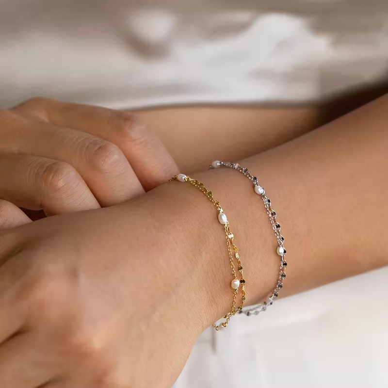 Simple Pearl Hand Chain Ring Bracelets 