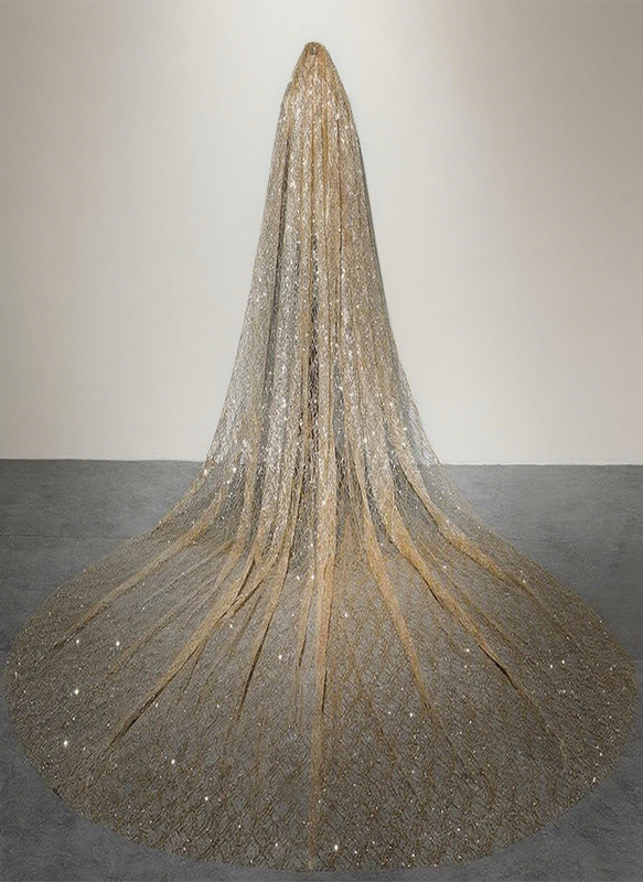 Sequin Cut Edge Single Tier Bridal Cathedral Length 118" Wedding Veils 