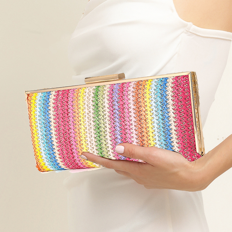 Party Straw Clutch Bags in Multicolor 