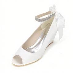 Женский Свадебная обувь Satin Танкетка Peep Toe Свадебные Каблуки Свадебная обувь просто свадьба обувь 