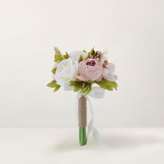 Artificial Wedding Flowers Round Silk Cloth Roses Bridesmaid Bouquets 