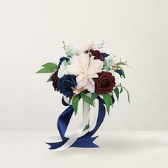Artificiell Brudbuketter Bukett Form Silke Dahlia Brud Buketter 