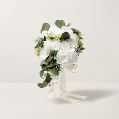 Artificial Wedding Flowers Cascade Silk Cloth Roses Bridal Bouquets 