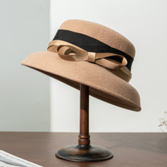 Classic Winter Bow Wool Wedding Bowler Hats 