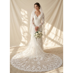 Lace Cut Edge Single Tier Bridal Cathedral Length 118" Wedding Veils