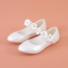 девичий Обувь для девочек свадьба Bowknot Искусственная кожа Круглый носок Плоский каблук обувь 