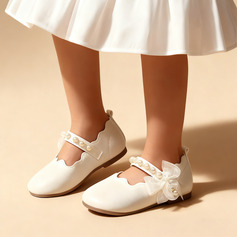 Girl's Flats Flower Girl Shoes Wedding Daily Party Bowknot Pearl Faux Leather Round Toe Flat Heel Shoes 