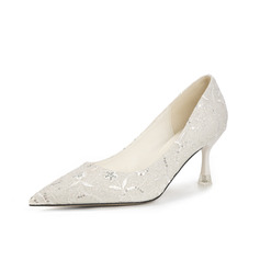 Women's Wedding Shoes Faux Leather High Heel Point Toe Wedding Heels Elegant Sequin Wedding Shoes