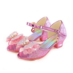 Girl's Sandals Princess Shoes Daily Party Junior Bridesmaid Shoes Pearl Rhinestone Butterfly Glitter Peep Toe Low Heel Shoes 