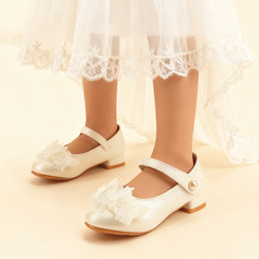 Meisjes bloemenmeisje schoenen huwelijk feest strik parel tassel kunstleer ronde teen lage hak schoenen 