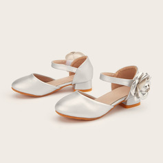Girl's Flower Girl Shoes Party Flower Faux Leather Round Toe Low Heel Shoes 