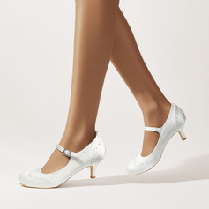 Женский Свадебная обувь Satin Высокий каблук Круглый носок Свадебные Каблуки Свадебная обувь горный хрусталь Винтаж свадьба Вечеринка Выпускной обувь 