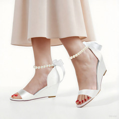 Женский Свадебная обувь Танкетка Peep Toe Свадебные сандалии Свадебная обувь жемчужный элегантный свадьба Вечер коктейль обувь 