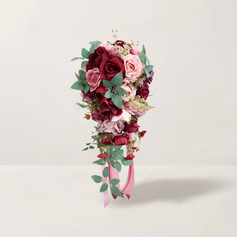 Keinotekoinen hääkukat vesiputous silkki kukka ruusut morsiamen kukkakimppuihin 