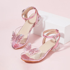 Girl's Princess Shoes Wedding Party Flower Rhinestone PVC Peep Toe Low Heel Shoes 