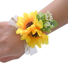 1 PC Artificial Wedding Flowers Silk Cloth Sunflower Wrist Corsage 