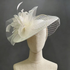 Damen Klassische Art Kunstfedern Sinamay Kentucky Derby HASINATOREN mit Stirnband