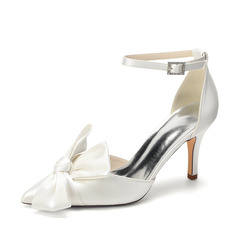 Damen Brautschuhe Satin High-Heels Spitze Schuhspitze Brautschuhe mit Absatz Brautschuhe Elegant Schleife Hochzeit Party Abschlussball Abend Schuhe 