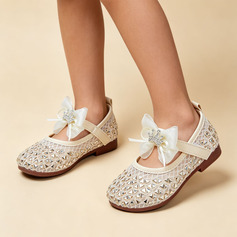Bambina scarpe flower girl matrimonio fiocco similpelle punta tonda tacco piatto scarpe