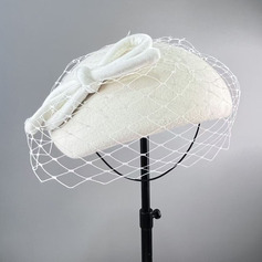 Damen Klassische Art Winter Schleife Schleier Wollen besondere Anlässe Baskenmütze Hut mit Clip Elastische Kordel 